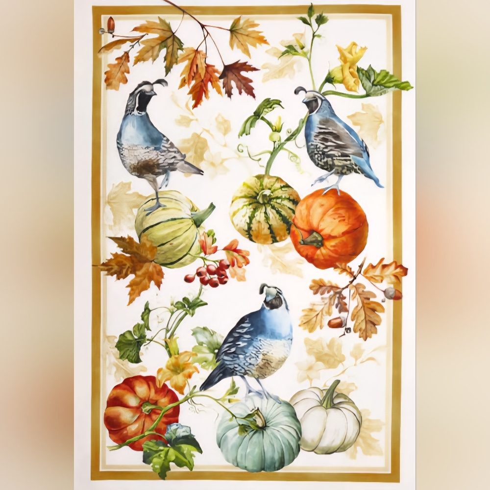 Autumn Harvest Quail Tea Towel
